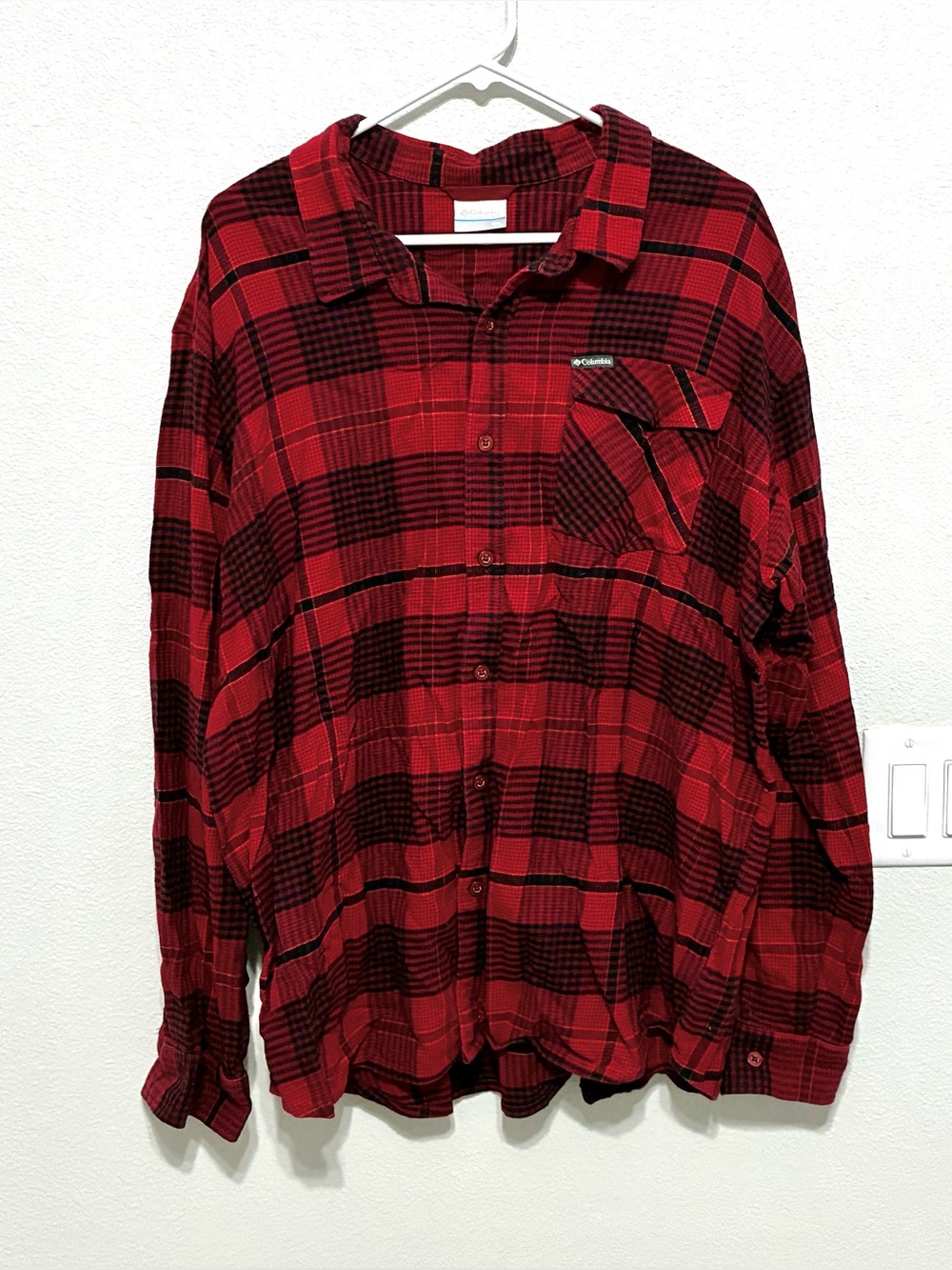Columbia Men’s Red Plaid Long-Sleeve Button-Down Shirt XXL